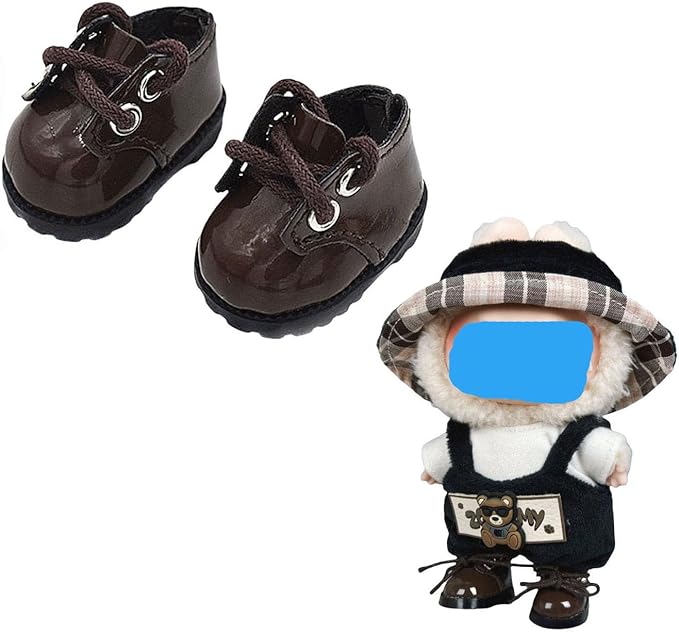 Faux Leather Miniature Shoes for 17/15cm Plush Dolls - Cute Monster Collectible Figure Accessories, Easy Fit Soft Stuffed Animal Boots (Brown, 17/15cm)