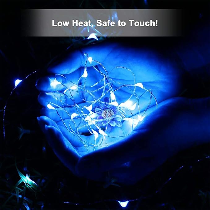 Ariceleo Led Fairy Lights Battery Operated, 2 Packs Mini Battery Powered Copper Wire Starry Fairy Lights for Bedroom, Christmas, Parties, Wedding, Centerpiece, Decoration (5m/16ft Blue)