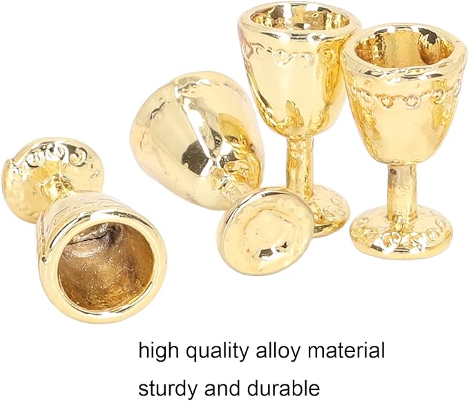 4Pcs Miniature Champagne Wine Glas, Mini Bottles Dollhouse Champagne Set Simulation Miniature Glasses Cups for 1:12 Accessories (4 Gold)