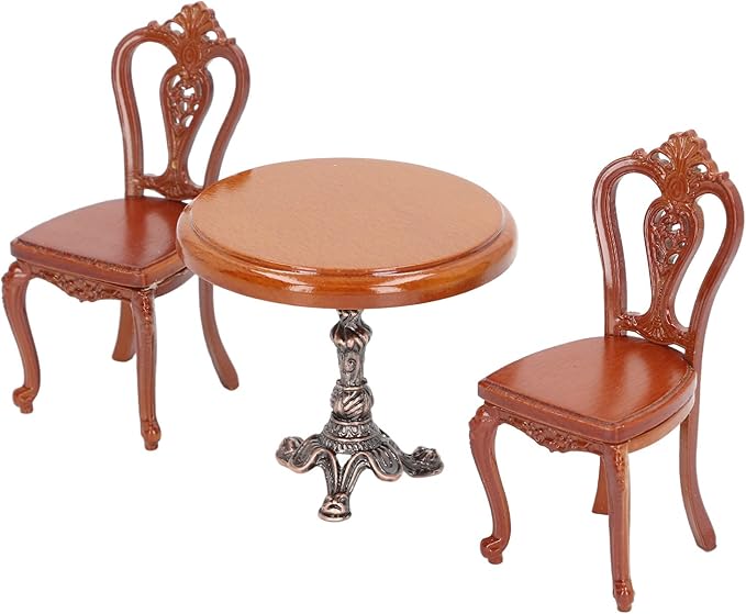 Dollhouse Dining Table Chair Set, Birch Alloy Doll House Furniture Accessories Exquisite Carving Nostalgic for DIY