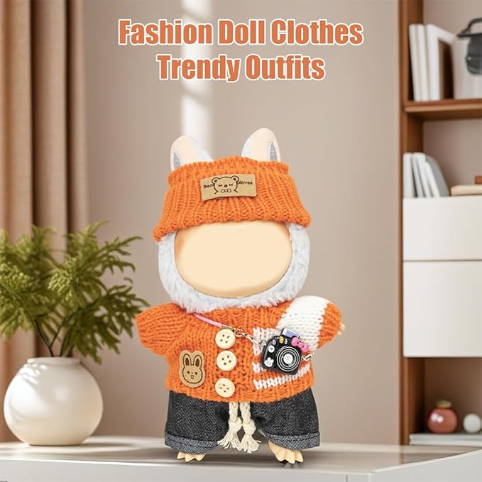 Clothes for Lububu 17cm Dolls(NO Doll) for Lububu Doll Outfits with Accessories Suit for Lububu Cute Stylish Dress Up Set Orange