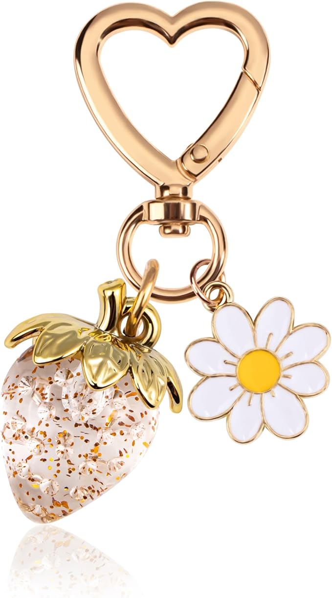 Wikavanli Cute Strawberry Keychain,Bag Charms,Kawaii Heart Flower Daisy Key chains Accessories Decor for Women Girls Purse