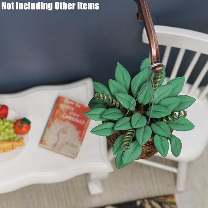 Odoria 1/12 Miniature Hanging Plants Mini Tiny Potted Plant Miniatures Dollhouse Decoration Accessories Doll House Accessory, 2Pcs Dark Green