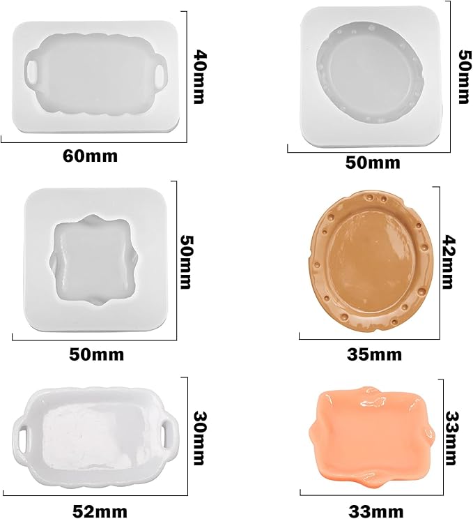 3Pcs Mini Dinner Plate Tray Shape Resin Silicone Molds Tiny Plate Epoxy Casting Molds for DIY Micro Resin Dollhouse Fairy Garden Kitchen Miniatures Landscape Decor