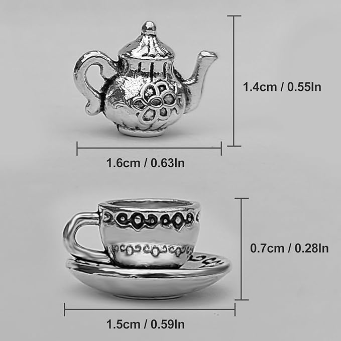 Miniature Tea Cup Set 1:12 Dollhouse Vintage Metal Teapot Coffee Shop Kitchen Accessories Decor, Mini Cups and Teapot 3 Pcs