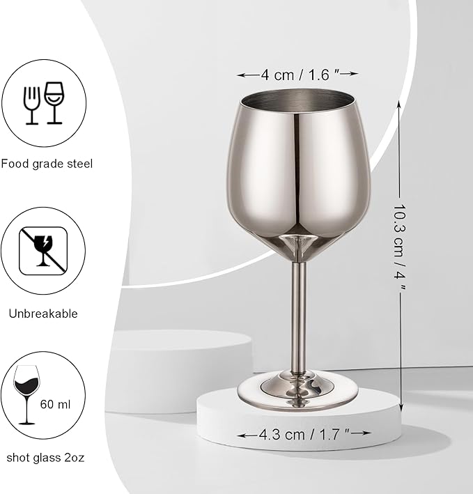 UNISWEET Shot Glasses, 2 oz Shot Glass Set, Stainless Steel Shot Glasses, Mini Wine Glass Perfect for Tasting Brandy,Suitable for family dinner party, bar tools, gifts(set of 2) (Silver)