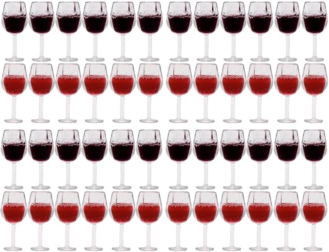 LUOZZY 48 PCS Miniature Wine Glasses Dollhouse 1:12 Miniature Wine Goblet Cups Model Tiny Wine Champagne Drink Cups Dollhouse Accessories