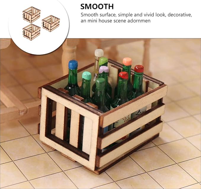3Pcs Miniature Wooden Milk Crate Dollhouse Fruit Basket Mini Storage Box for Dollhouse Fairy Garden Accessories Micro Landscape Decor