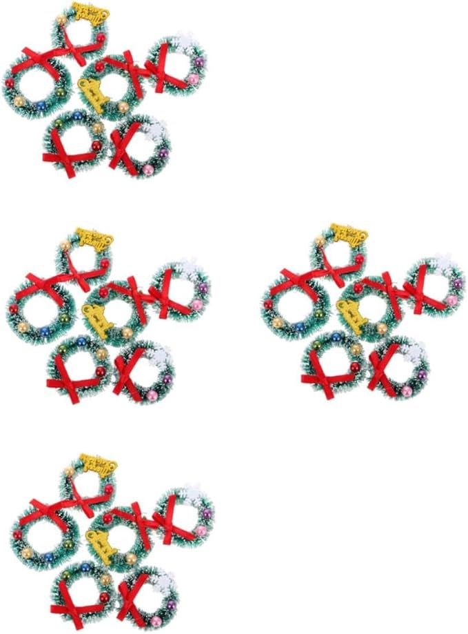 VOSAREA 30pcs Mini Christmas Wreath -Landscape Decor for Doll House Festive Miniature Wreaths for Xmas Tree Window and Holiday Party Decorations