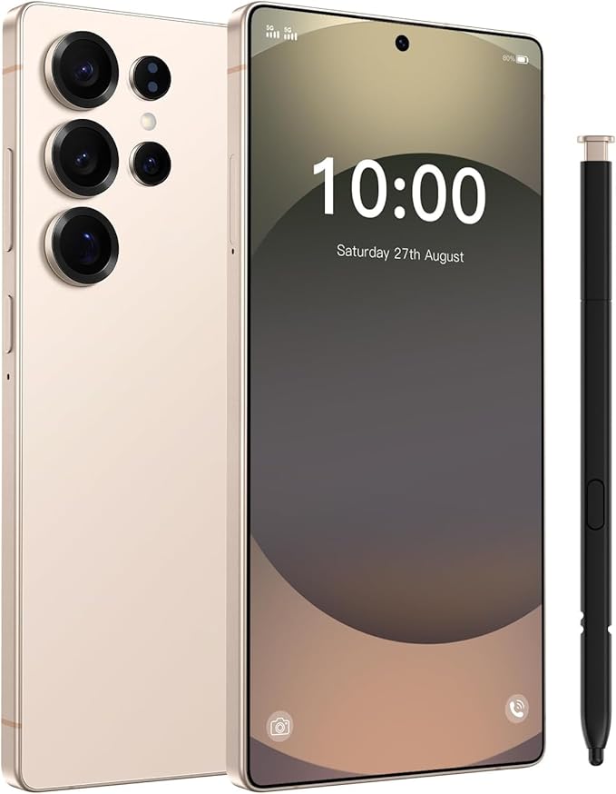 5G Unlocked Cell Phone,12+512GB Memory Android Phone,108MP Zoom Camera, Android 15 Smartphone,Build in G Pen, 6.8“ HD Screen,7000mAh Battery Life, Dual SIM/Face ID/GPS (Titanium Gold)