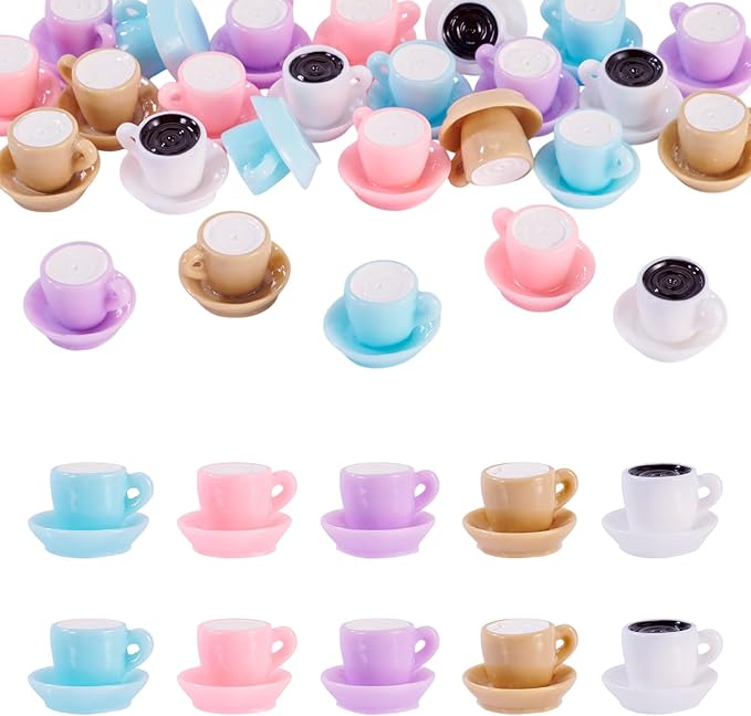 30Pcs Resin Mini Coffee Cups Miniature Kitchen Set Fake Drink Food Coffee Mug Lovely Tableware Dollhouse Miniature Things Ornaments for Desktop Decorations Crafts 13.5x20mm