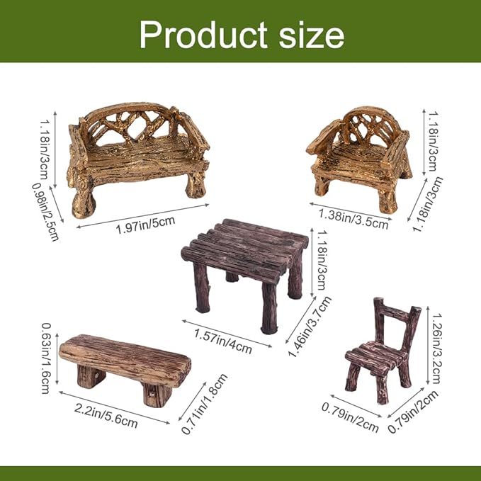 HUIANER Fairy Garden Furniture,13PCS Patio Furniture Miniature Table and Chairs Set Bench Ornaments Kit for Fairy Garden Decoration