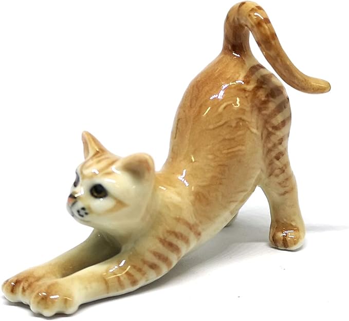 ZOOCRAFT Miniature Collectible Ceramic Brown Cute Cat Figurine Dollhouse Handmade