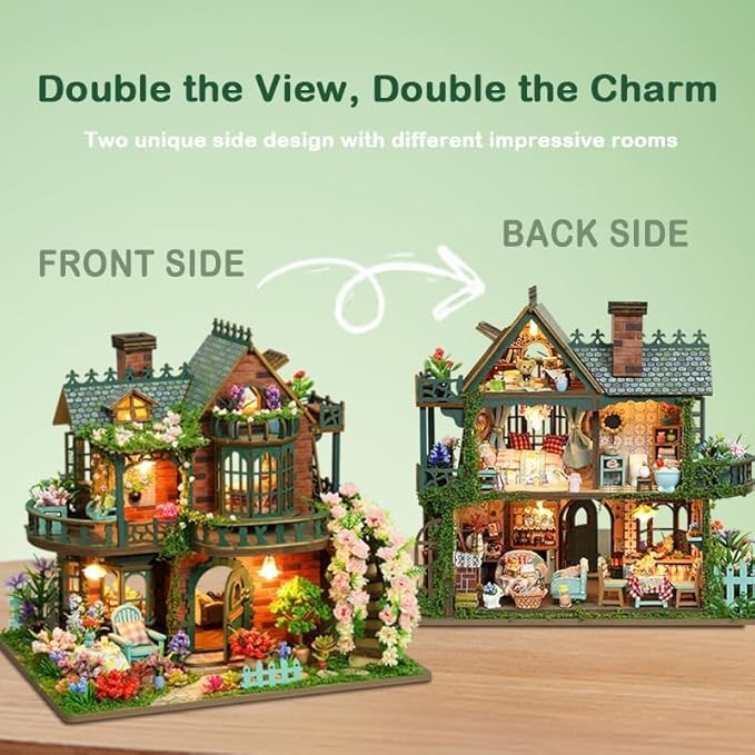 DIY Miniature House Kit with LED Lights, Fairy Garden Mini House Building Kit for Adults, Creative Crafts for Christmas & Birthday