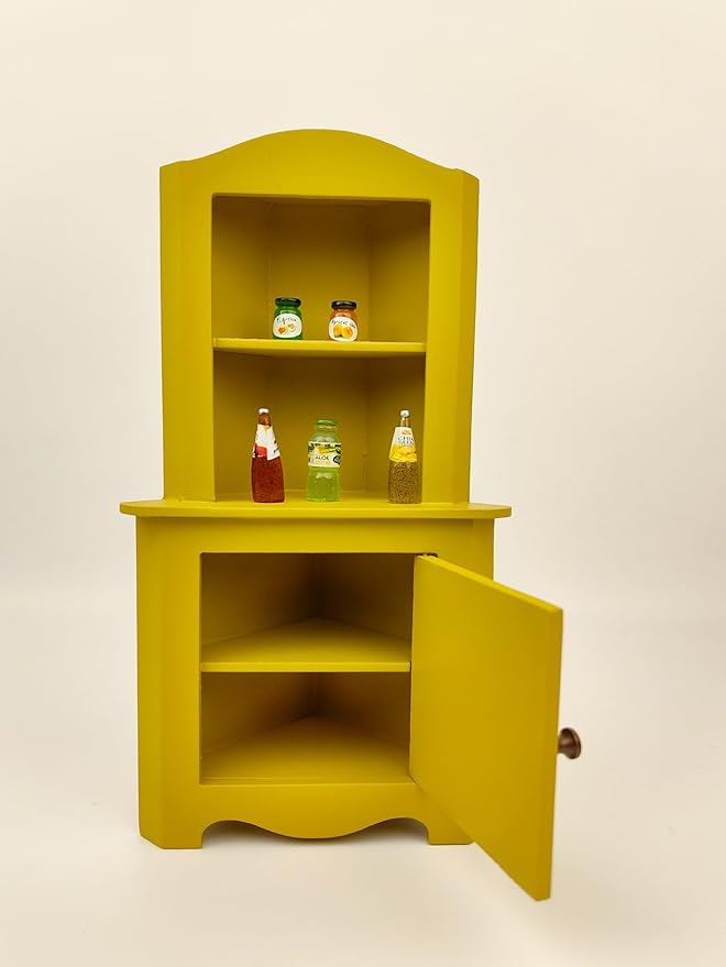 Miniature Dollhouse Closet 1:12 Scale Wooden Dollhouse Corner Cabinet for Mouse Hole Farm House - Birthday Gift for 3+ Year Old (Yellow)