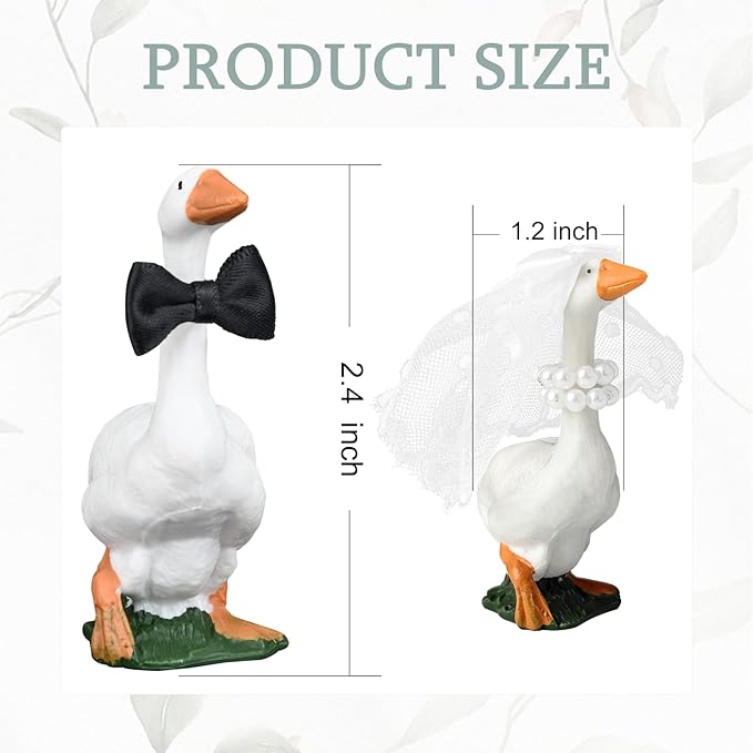 Couple Goose Wedding Cake Topper Handmade Goose Figurines for Bride and Groom Engagement Anniversary Animal Themed Cake Decor, Funny Couple Statue for Couples Home Decoration & Miniature Garden