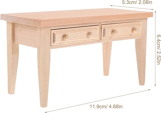 Wooden Dollhouse Furniture: Dolls Table & Chair Furniture Set Living Room Miniature Desk Chair for Mini House Accessories
