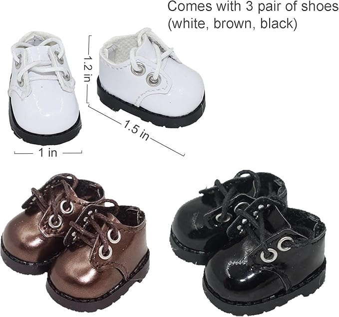 3 Pairs Mini Shoes 1/8 BJD Doll Shoes PU Leather Cute Elf Shoes (3 Colors)