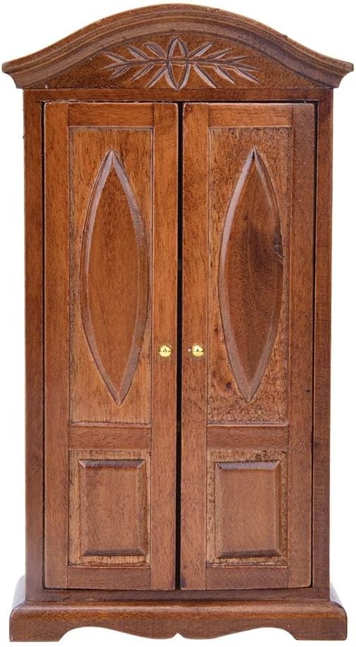 Dollhouse Wardrobe,1:12 Simulation Miniature Bedroom Furniture Wooden Vintage Cabinet for Fairy Gardens Doll House Decoration Accessories (Brown)