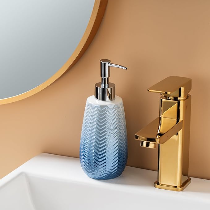 Blue Bathroom Accessories Set, 3 Pcs Ceramic Bathroom Decor Contain Toothbrush Holder,Soap Dispenser, and Soap Dish.