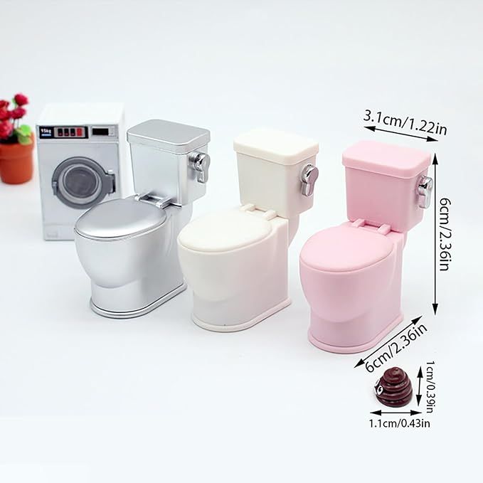 1/12 Dollhouse Simulated Flushing Toilet with Flushing Sound Dollhouse Bathroom Furniture Decoration Dolls House Accessories