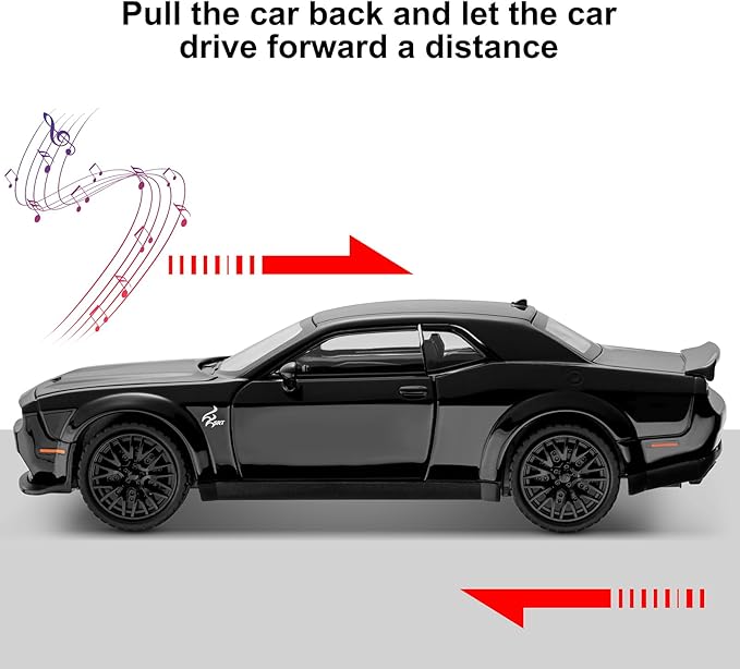 SASBSC Toy Model Car for Kids 1: 32 Scale Challenger Die cast Metel Toy Cars for Pull Back Model Car with Sound and Light Toy Birthday Gifts for 3+ Year Old Boys and Kids