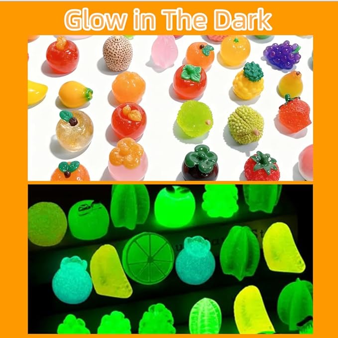 50 PCS Mini Glow-in-The-Dark Resin Fruit Blind Bag Set, Tiny Fruit Blind Bags for Dollhouse Decor, Realistic Mini Fruits, Miniature Food for Doll House, Party Presents for Kid