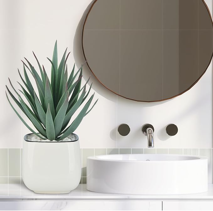 TOPSV Artificial Succulents in Pots - Small Fake Plants Mini Succulent Agave Faux Plants Indoor for Boho Bathroom Decor, Bedroom, and Coffee Table Office Farmhouse Decoration