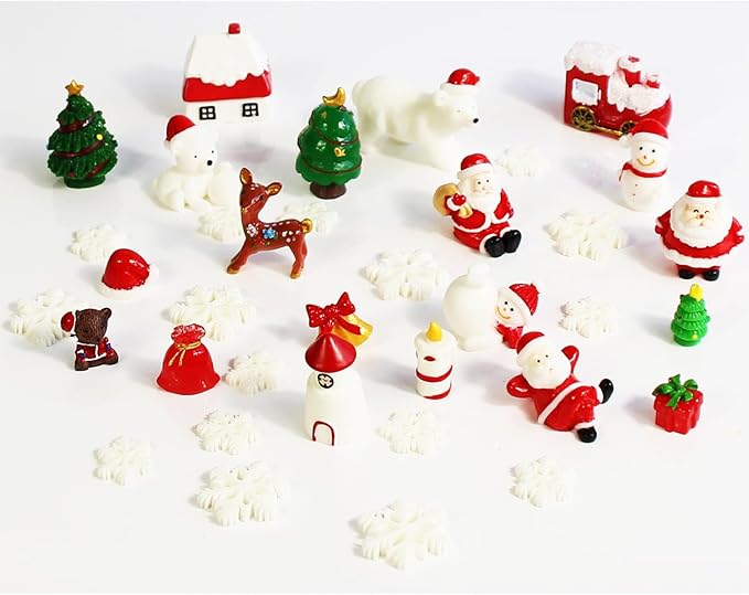 36 Pcs Christmas Miniature Figurines Kits, Mini Resin Santa Claus Christmas Trees Snowman Ornaments Micro Landscape Accessories for DIY Snow Globes Christmas Village Fairy Garden