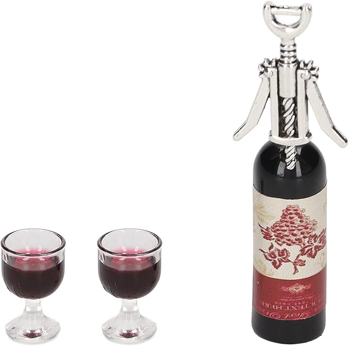 KIMISS Doll House Red Wine Set 1/12 Scale Simulation Red Wine Bottles & Glass Bottle Opener Mini Doll House Decoration