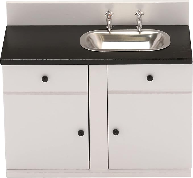 Dollhouse Kitchen Sink, Miniature Dolls House Cabinet, Countertop, White 1/12 Scale