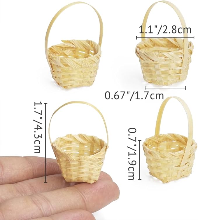Odoria Dollhouse Wicker Basket Miniature: 1/12 Scale Woven Bamboo Baskets Empty Fairy Garden Picnic for Food Egg Flower Fruit Vegetable - Mini Farm Country Rustic Kitchen Props 4 Pcs