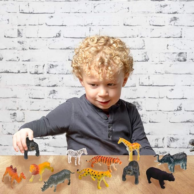 ArtCreativity Safari Animal Figurines Set for Kids - Pack of 12, Assorted 2.5" Small Plastic Animal Toys Bulk, Fun African Zoo Party Favors, Mini Cake Topper Decorations, Jungle Themed Birthday Gift