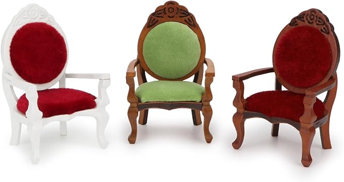 Dollhouse Chair 2PCS Miniature Furniture Retro Vintage Chair Wooden Accessories 1/12 Upholstered Victorian Carved Armchair for Christmas Decoration Ornament (B)