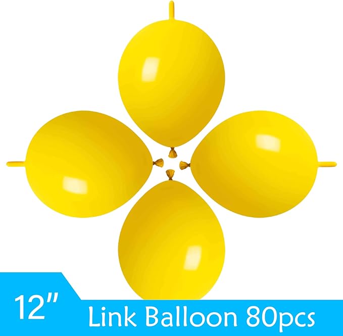 ADIDO EVA Link Balloons Yellow 12 Inch Quick Latex Link Balloon 80 Pcs for Birthday, Halloween, Christmas，Party Festival Decorations
