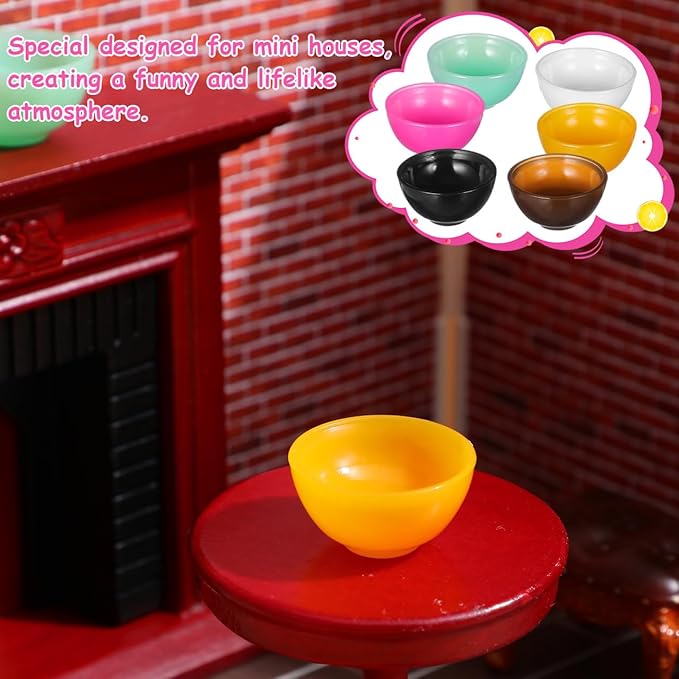 25pcs Miniature Bowls Dollhouse Dish Model Mini Kitchen Accessories Toys Colorful Tiny Plate for Play Food Toy