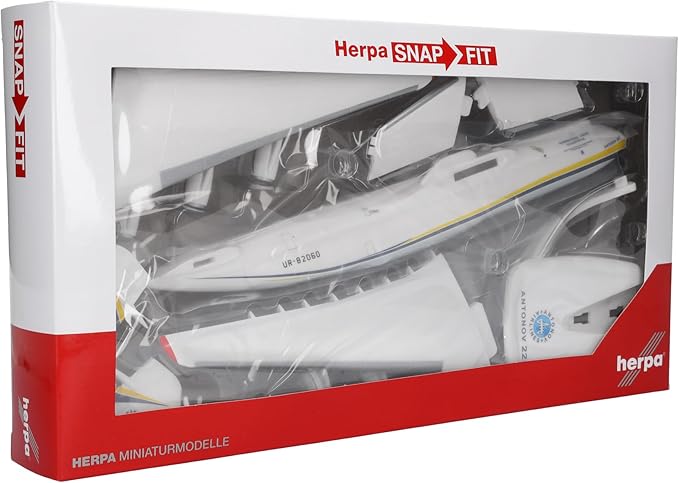 Herpa Snap-fit Airplane Model Antonov AN-225 Mriya on Scale of 1:250, Plastic Miniature with pedastal, Model Building, Collectors Edition