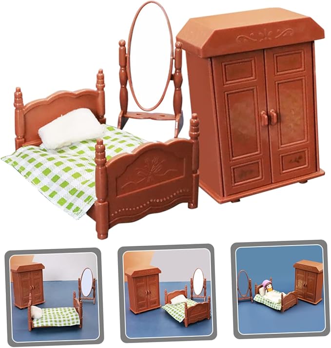 3Pcs Miniature Dollhouse Bedroom Realistic Furniture Accessories for Decorative House Decor for DIY Projects and Creative Play