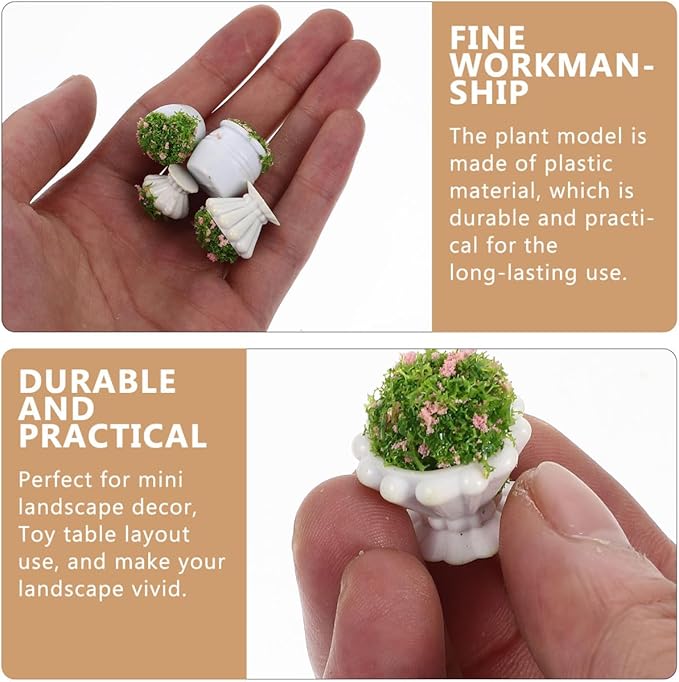 4pcs Miniature Fake Potted Plants, Tiny Plastic Bonsai Flower Decor for Dollhouse Furniture, DIY Table Ornament for Indoor Scenes Home Decor