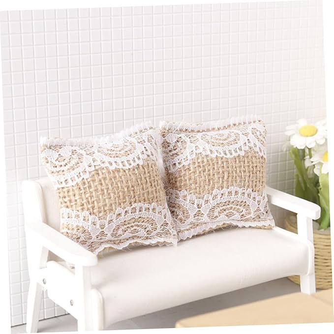 Yardwe 4Pcs Adorable Miniature Dollhouse Pillows with Flower Printing Lace Pillow Model for Vintage Dollhouse Accessories and Home Decor for Mini House Ornaments and Photo