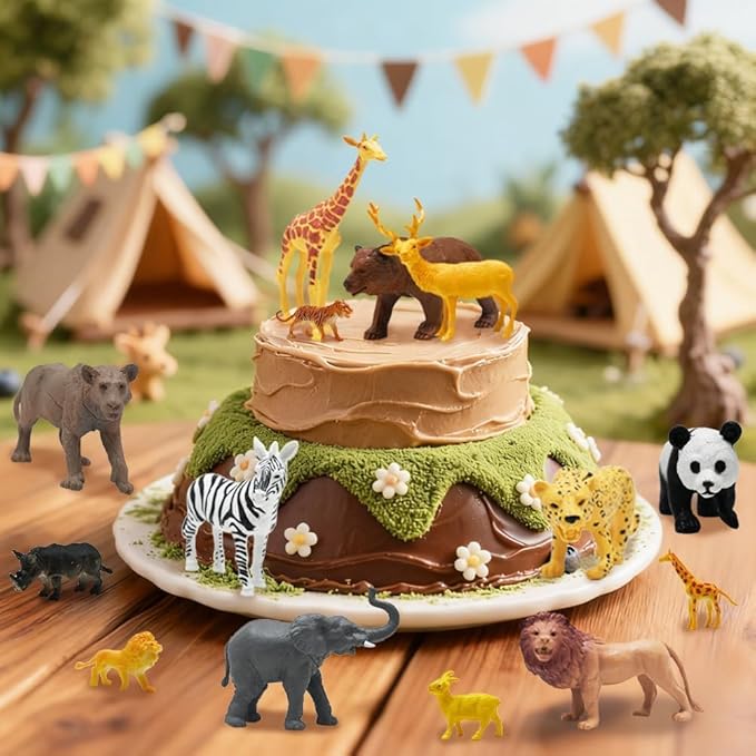 24Pcs Safari & Zoo Animals Figures, Realistic Plastic Animal Toys Set for Kids 1 2 3, Educational Jungle Animals Figures Playset, Party Supplies Birthday Gifts Christmas Stocking Stuffers
