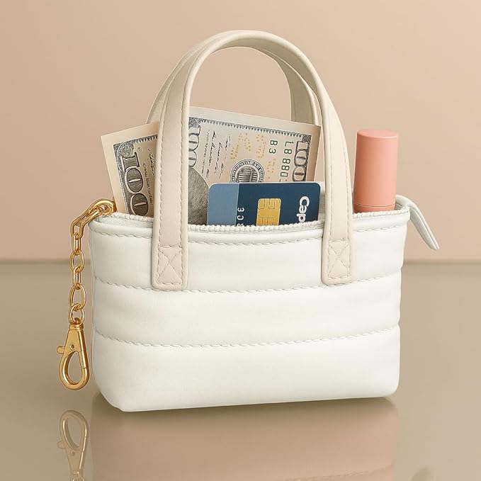 MyfavoriteK Cute Mini Tote Keychain Fancy Coin Pouch Charm Stylish Purse Key Chain for Women Novelty Puffer Handbbag Key Ring