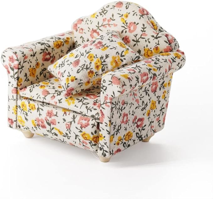 Odoria 1/12 Miniature Chair Armchair Dollhouse Furniture Accessories, Floral Pattern