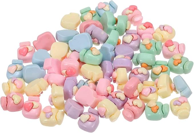 Mini Cute Heart Bottle Decor, Miniature Doll Food Crafts for Dollhouse & Landscape & Mini Kitchen & Micro Fairy Garden & DIY Craft Decorations(Light Colors, 60pcs)