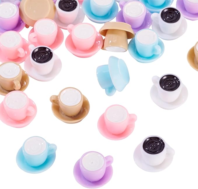 30Pcs Resin Mini Coffee Cups Miniature Kitchen Set Fake Drink Food Coffee Mug Lovely Tableware Dollhouse Miniature Things Ornaments for Desktop Decorations Crafts 13.5x20mm