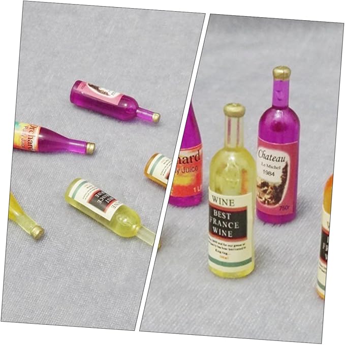 Abaodam 18Pcs Mini Resin Dollhouse Wine Bottles Ornaments Mixed Style Decorative Bottles Miniatures for Dollhouse Kitchen and Home Decor