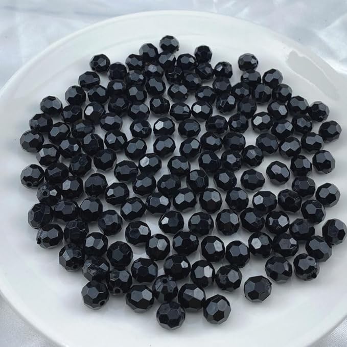 Jmassyang 1000 Pieces 6mm Acrylic Round Faceted Beads Loose Crystal Plastic Spacer Beads Colorful with Hole for Jewelry Making DIY Bracelet Necklace Earring Keychain(Black)