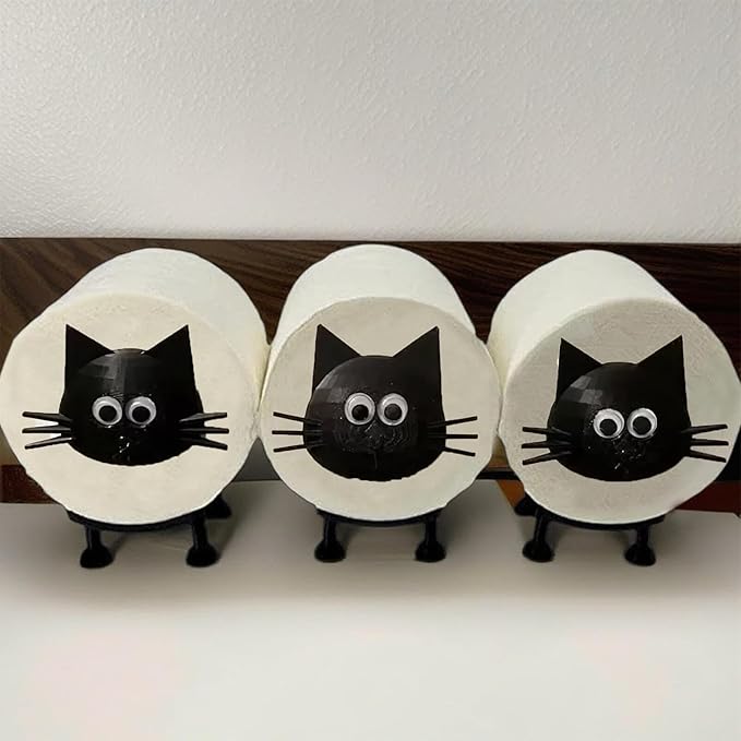 Cat Toilet Paper Holder - Funny Animal Paper Towel Holder for Bathroom Decor, Self Standing Unique 3D Printed with Durable Resin, 2pcs