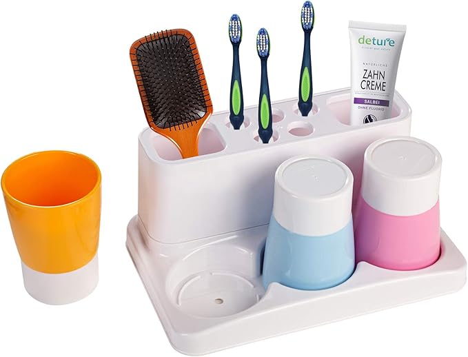 Aebeky Toothbrush Holder Kids Family Set for Bathroom Storage Organizer (Orange+Blue+Pink)