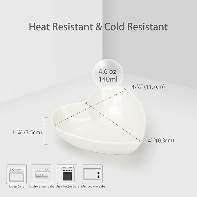 5pcs Dipping Bowls Set Heart Bowl Porcelain Soy Sauce Dish Mini Side Seasoning Dish for Jam, Appetizers, Dessert and Other Party Serving Bowls Set